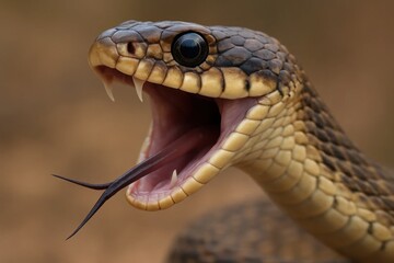 Obraz premium The fierce gaze of a rattlesnake reveals its predatory prowess in this close-up shot