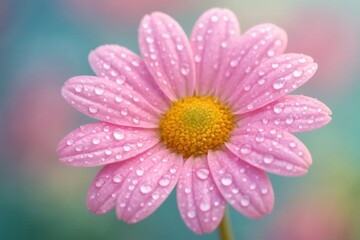 A Delicate Pink Daisy Captivates the Heart with its Glistening Water Droplets