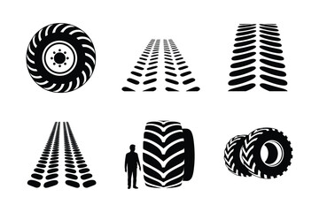 Fototapeta premium Tractor tire tread patterns and silhouette tire tracks tire impression