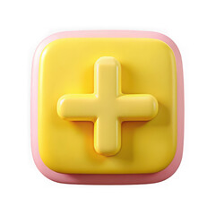 Obraz premium 3d yellow plus icon on a rounded square with pink border isolated on transparent background
