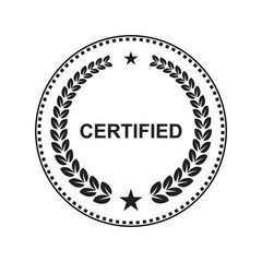 Elegant certified stamp badge with laurel wreath, stars, and dotted border. Perfect for diplomas, certificates, quality seals, academic awards, official approvals, and premium product branding.