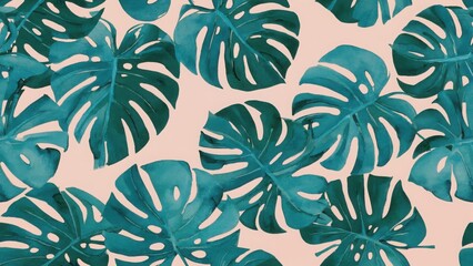 Fototapeta premium seamless watercolor pattern with monstera