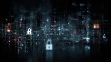 Obraz premium Abstract digital background with security locks representing data protection and cyber security.