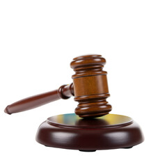 Isolated Transparent Background of a Brown Wooden Gavel Symbol of Law