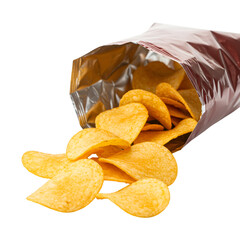 Isolated Transparent Background of Bag of Potato Chips Golden Crisps