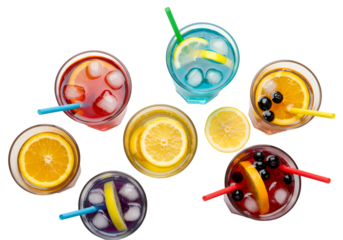 Isolated PNG Assorted Colorful Cocktails for Summer Drink and Refreshment