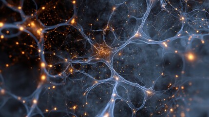 Close-up view of neural connections showcasing intricate patterns and glowing elements, symbolizing brain activity.