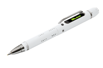 Sleek white digital pen with a modern design.
