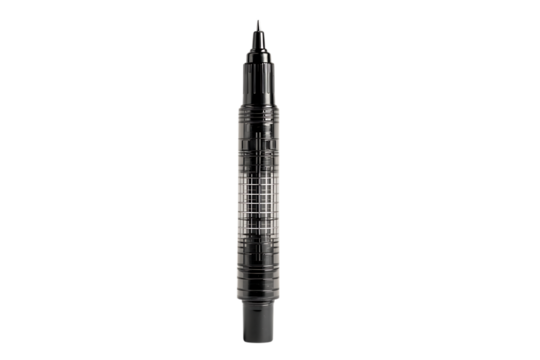 Sleek black pen with a transparent grid.