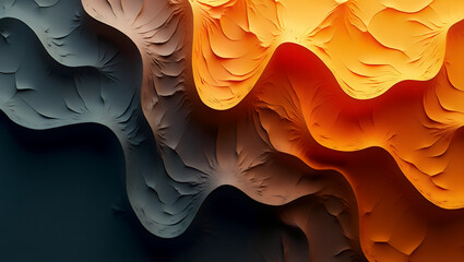 Obraz premium Abstract Layered 3D Texture with Gradient Orange and Blue Organic Shapes