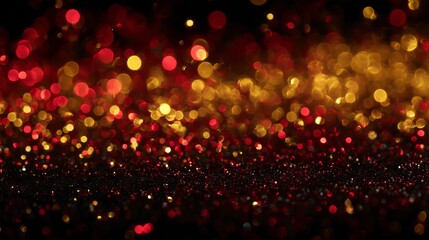Abstract red gold and black glitter bokeh background with soft light blur
