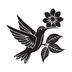 Minimalist Hummingbird and Flower Silhouette