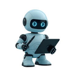 Fototapeta premium Cute Futuristic Robot Drawing on Tablet – 3D AI Illustration with Transparent Background