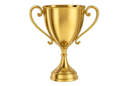 Golden trophy cup with curved handles gleaming against transparent backdrop, symbolizing triumph and excellence