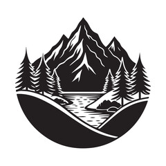 Minimalist Mountain Scene with Sun Silhouette