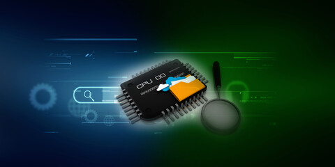 3d illustration cloud folder in computer microchips 
