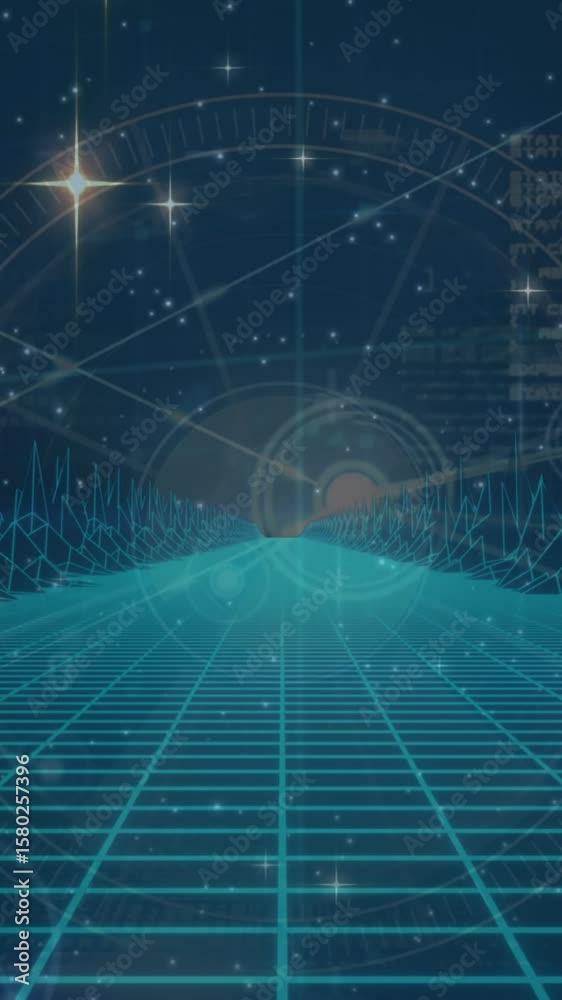 Poster animation of data processing and globe with connections