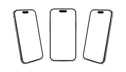 Mobile phone mockup set in front and side style for advertisement. Realistic smartphone devices vector illustration