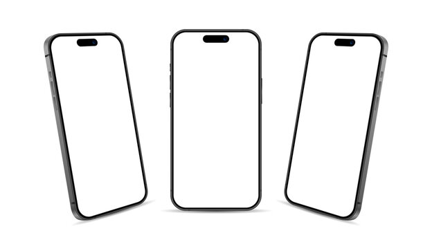 Mobile phone mockup set in front and side style for advertisement. Realistic smartphone devices vector illustration