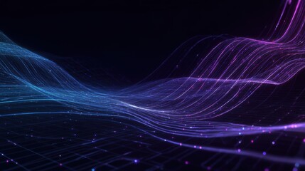 Vibrant abstract digital waves in blue and purple tones, illustrating technology and innovation in a sleek style.