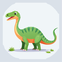 Obraz premium Cute Green Dinosaur Cartoon with Spikes in Flat Style