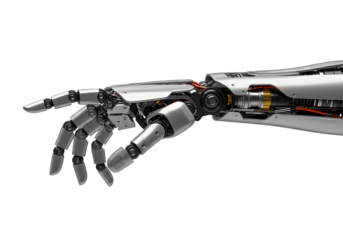Illustration of Mechanical Robotic Hand Reaching on Transparent Background