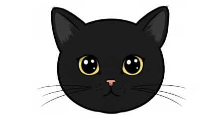 Cute Black Cat Face Cartoon Animal with Big Eyes Isolated Background