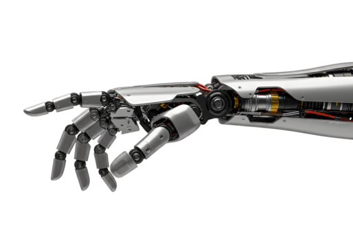 Illustration of Mechanical Robotic Hand Reaching on Transparent Background