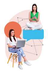 3d creative artwork template collage of ladies chatting instagram twitter telegram facebook...