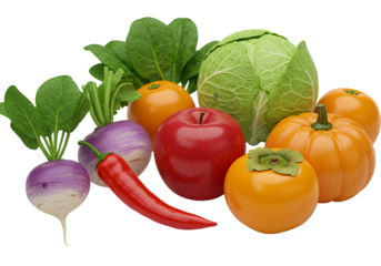 Isolated PNG of Assorted Vegetables and Fruits Still Life Composition