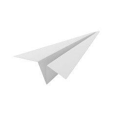 Minimalist 3D Rendering of a White Paper Airplane Isolated on Transparent Background
