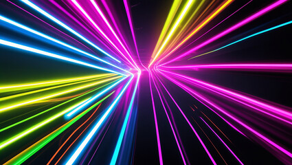 Obraz premium A high-contrast, professional photograph featuring bold, diagonal streaks of neon light in vibrant,