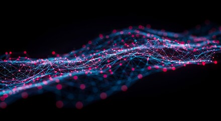 Abstract Network: Glowing Nodes and Lines on Black Background