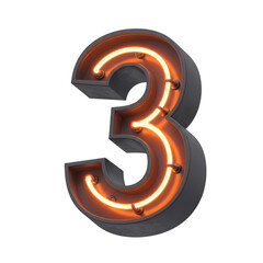 Naklejka premium Neon Three Sign Glowing Font Digit Symbol on Transparent Background