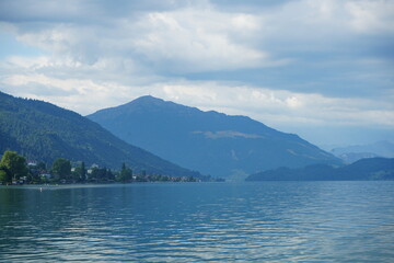 portrait landscape of the lake of Zug on a sunny summer morning, wallpaper, background, marketing and travel