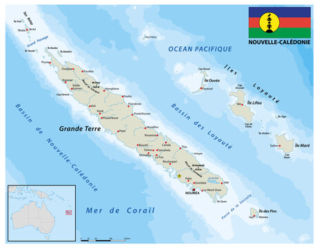 Map of the archipelago of New Caledonia in the South Pacific