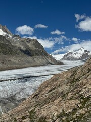 Aletsch Glacier Panoramic View from Fiescheralp to Bettmerhorn Hiking Trail, Swiss Alps