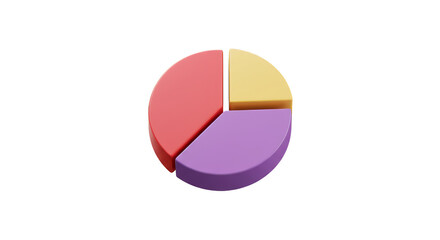 Obraz premium Isometric Pie Chart Showing Data Statistic in Red Purple and Yellow