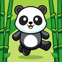 Obraz premium Cute panda bear cartoon illustration running through bamboo forest wildlife animal vector art design drawing