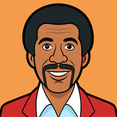 Illustration of a man with a mustache and afro wearing a red jacket and white shirt portrait drawing