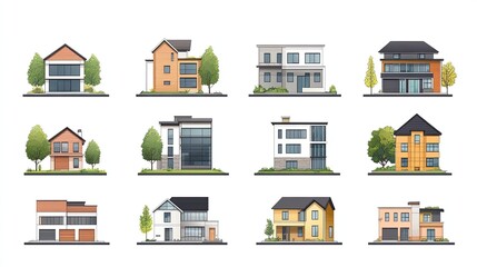 Set of 16 Environmental Green Building and Construction Icons, Vector Illustration 