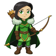 Illustration of cute archer girl with bow and arrow fantasy character for game asset design vector art