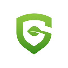 A vibrant green shield logo featuring a stylized letter 