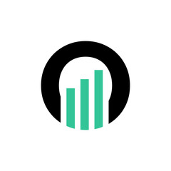 A clean, circular logo with three teal bar graphs inside, symbolizing data, growth, statistics, and financial or business analytics