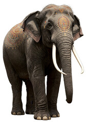 Fototapeta premium Isolated PNG of Majestic Gray Elephant with Long Tusks in Nature
