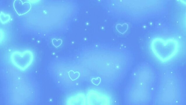 blue abstract background with light effects and glowing heart shapes