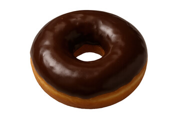 Glossy chocolate donut with smooth icing, floating against transparent backdrop, highlighting sweet culinary detail