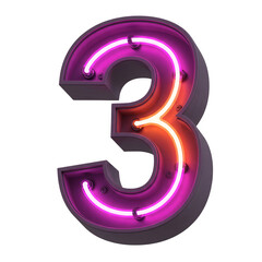 Neon Three Alphabet Font Glowing Number Light Sign Graphic Illustration