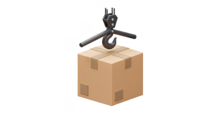 Isometric 3D Render Crane Hook Lifts Box Isolated Transparent Background