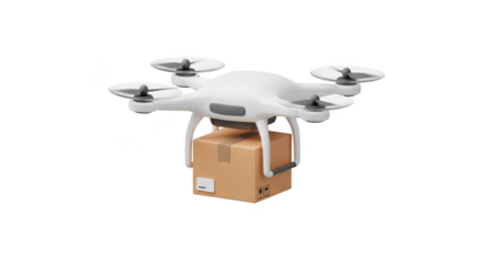 Isolated White Drone Delivering Package Over Transparent Background